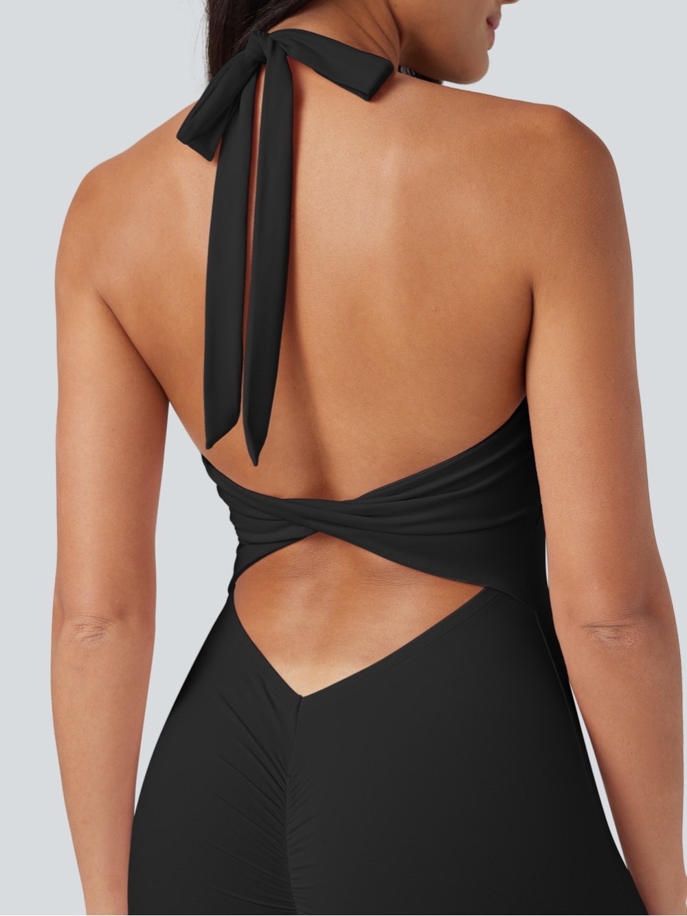 ❤️‍🔥BOGO FREE HALARA airy softly Black Jumpsuit Athletic Bodysuit Halter Large - Picture 3 of 4